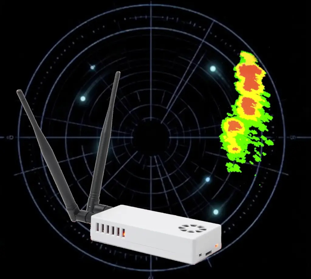 Stratux ADS-B overlayed on weather radar.